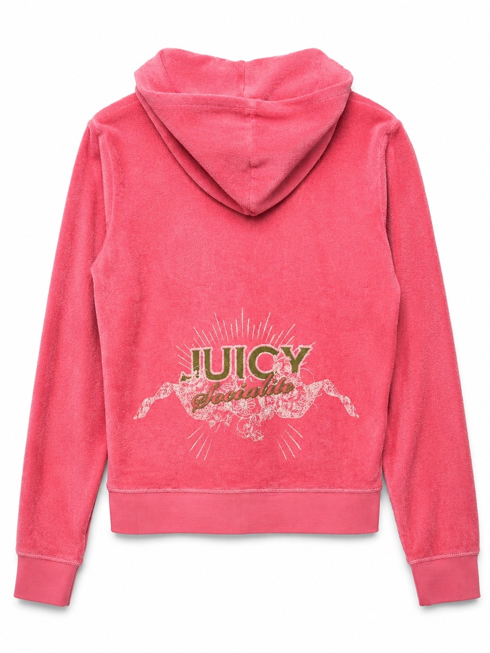 Juicy Couture Y2K USA Made Terrycloth Zip Hoodie Pink Graphic Medium / Large